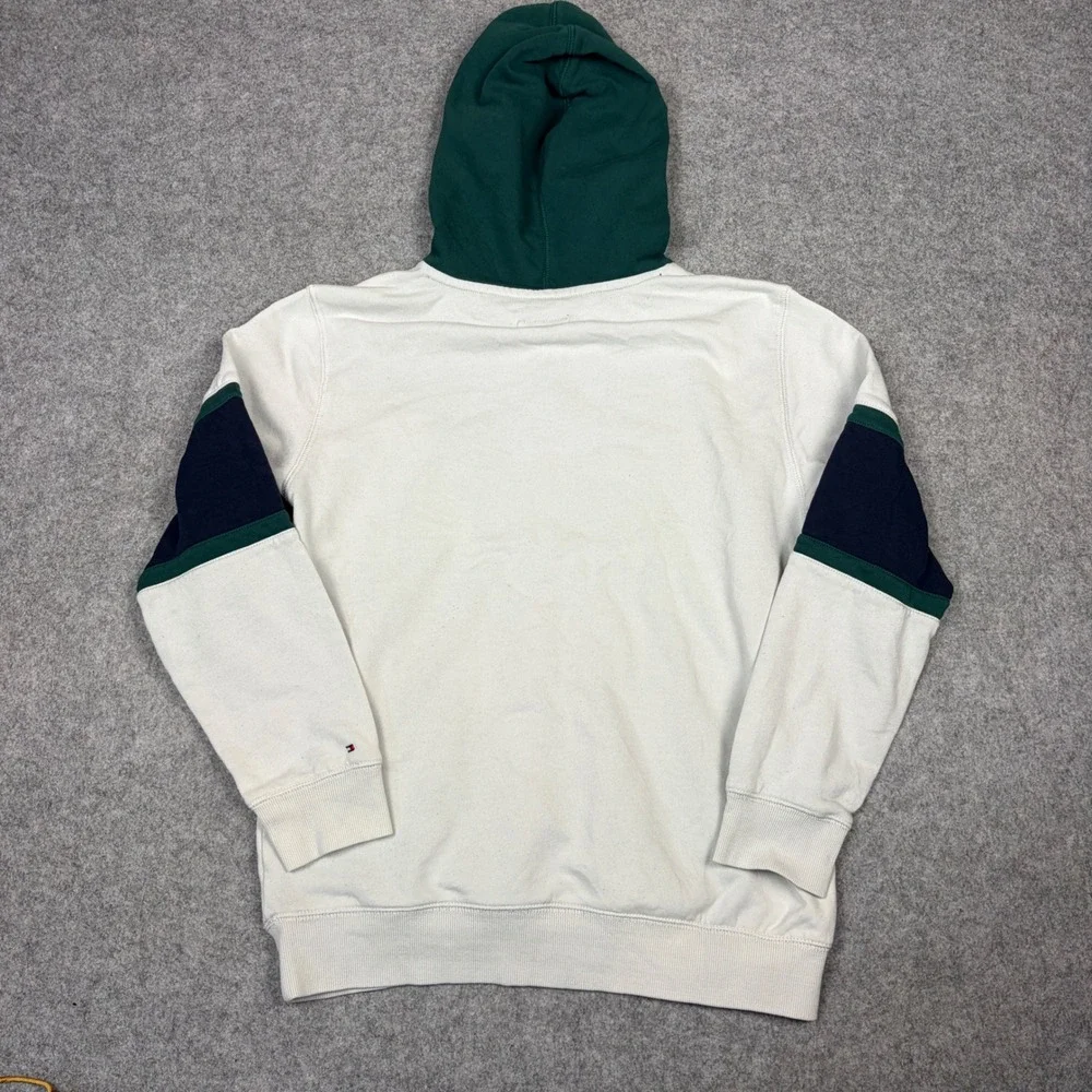 Tommy Hilfiger Boys L 14/16 Hoodie Colorblock Henley Sweatshirt White Green Navy